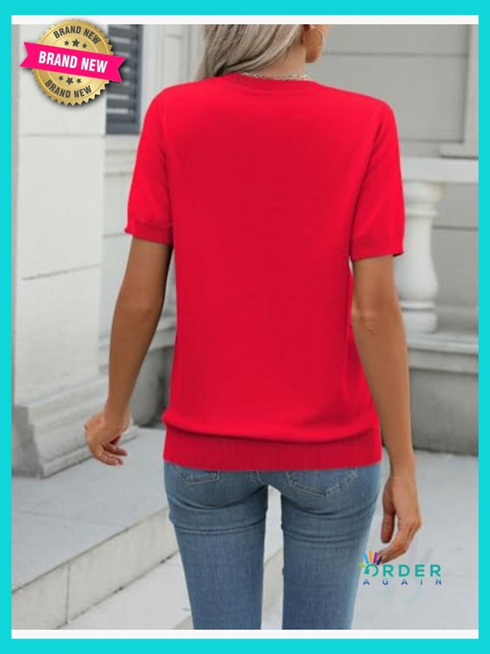 Short Sleeve Crew Neck Pullover Sweater Lightweight Loose Dressy Casual Blouse - Picture 4 of 5